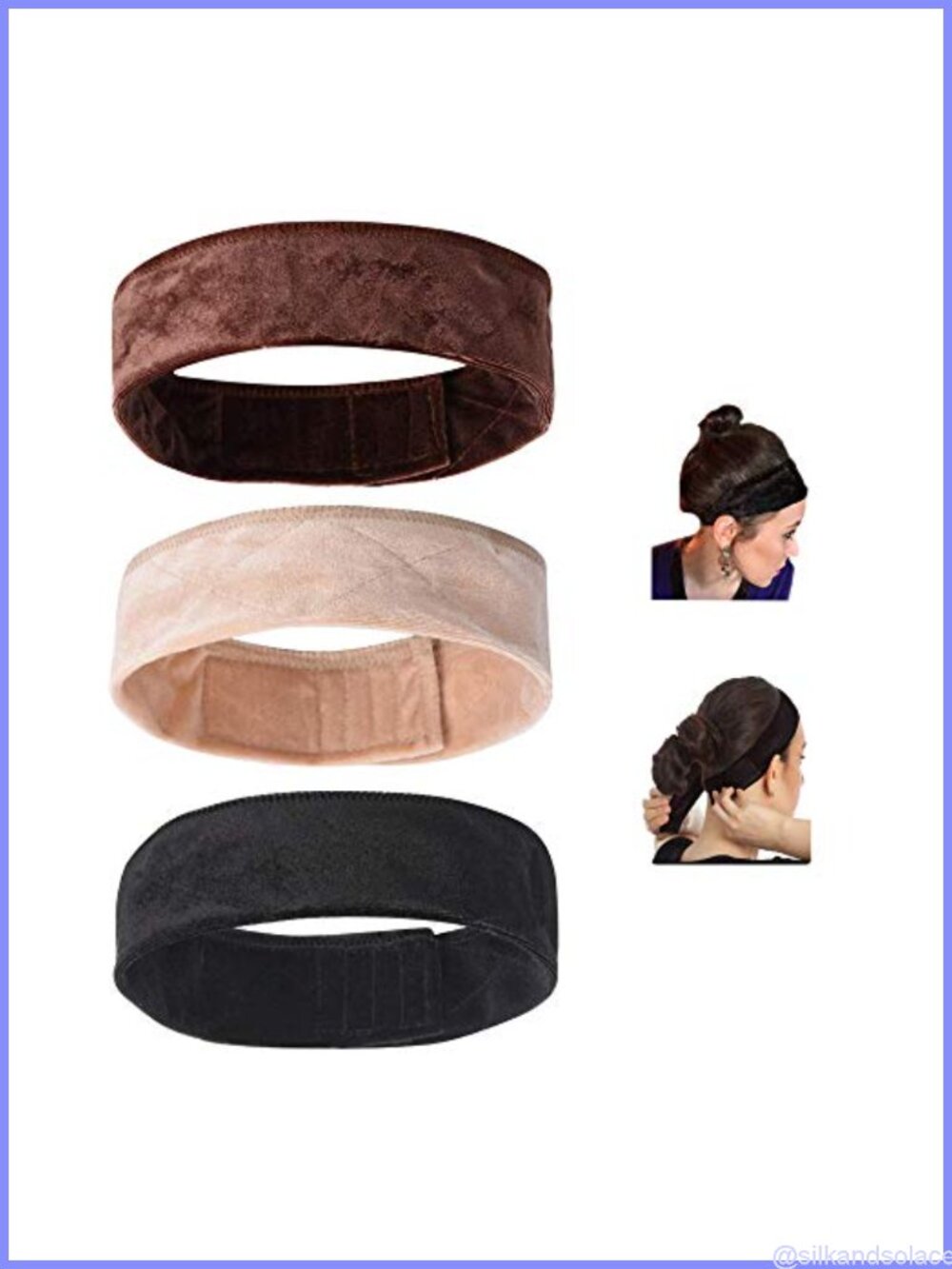 Velvet Wig Grip Headband 3 Pack Adjustable Non-Slip Hair Accessory